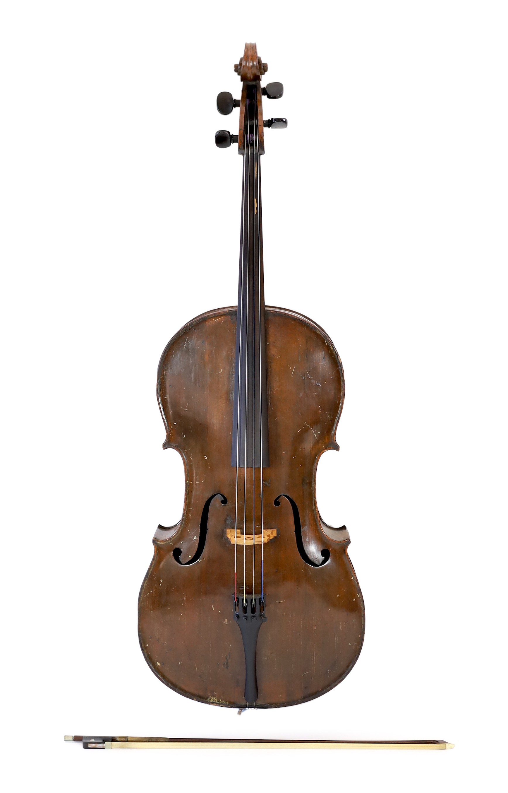 A 19th century Saxon cello, length of back 72.5 cm, soft case